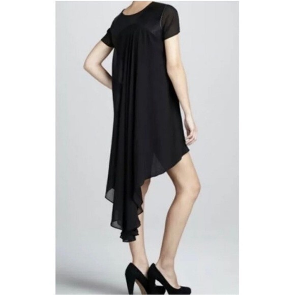 Dress the Population Leather and Chiffon High Low Alondra in Black S - Picture 2 of 16